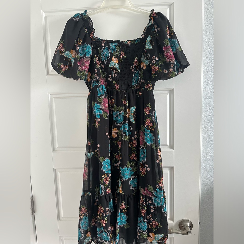 Lauren Conrad Black Floral Midi Dress